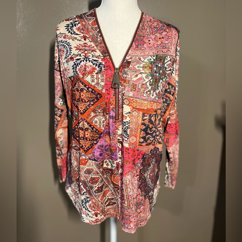 Cartise Bohemian Patchwork Zip-Up Top